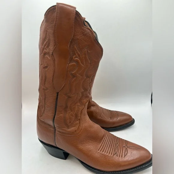 Lucchese 2000 Women’s Cowgirl Western Boots Brown Camel Leather Size 7 Scalloped - Picture 7 of 17
